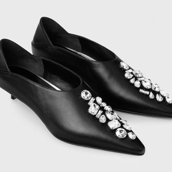 Practical Magic Black Leather Heels with Crystals - Picture 6 of 14